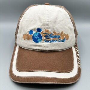 Disney Vacation Club Aulani‎ Hat Adult Cap Brown Stripe Floral Mickey Adjustable